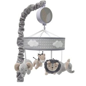 Lambs & Ivy Jungle Safari Musical Baby Crib Mobile - Gray, Beige, White, Animals